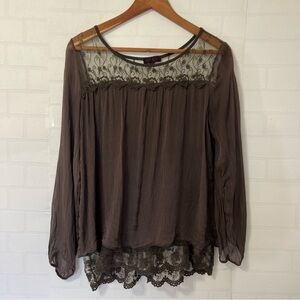 Carla Conti Silk Lace Boho Cottagecore Whimsigoth Fairy Grunge Brown Size XS